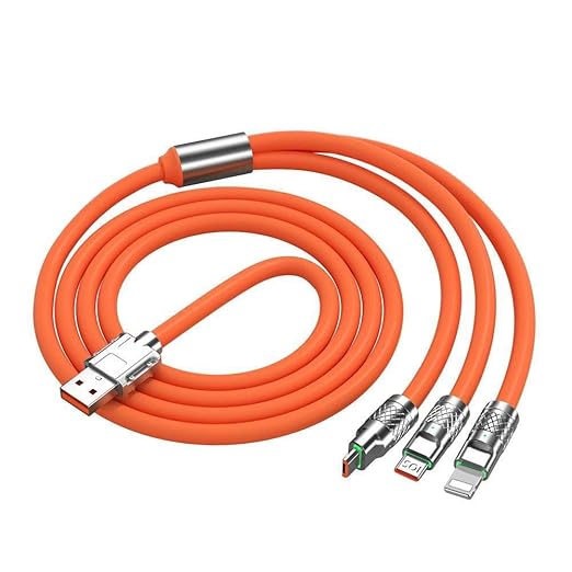 120W Charger Cable, Fast Charging 3 in 1 Charging Data Cable, Portable Charger Cord with USB Type-C & USB Port for All Phones and Tablet, Multi Fast Charger Type c Retractable USB Cable