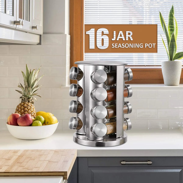16 Pcs Rotating Spice Rack – Waterproof & Easy Storage Spice Organizer