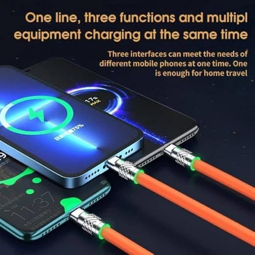120W Charger Cable, Fast Charging 3 in 1 Charging Data Cable, Portable Charger Cord with USB Type-C & USB Port for All Phones and Tablet, Multi Fast Charger Type c Retractable USB Cable