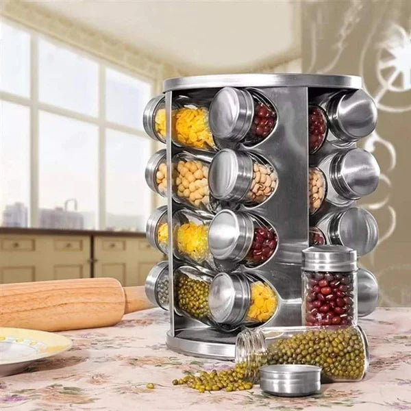 16 Pcs Rotating Spice Rack – Waterproof & Easy Storage Spice Organizer