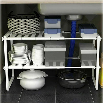 Adjustable Under Sink Organizer box packing Under Sink Shelf Extendable Storage Stainless Steel and pp Plastic Rack Adjustable Kitchen Organizer