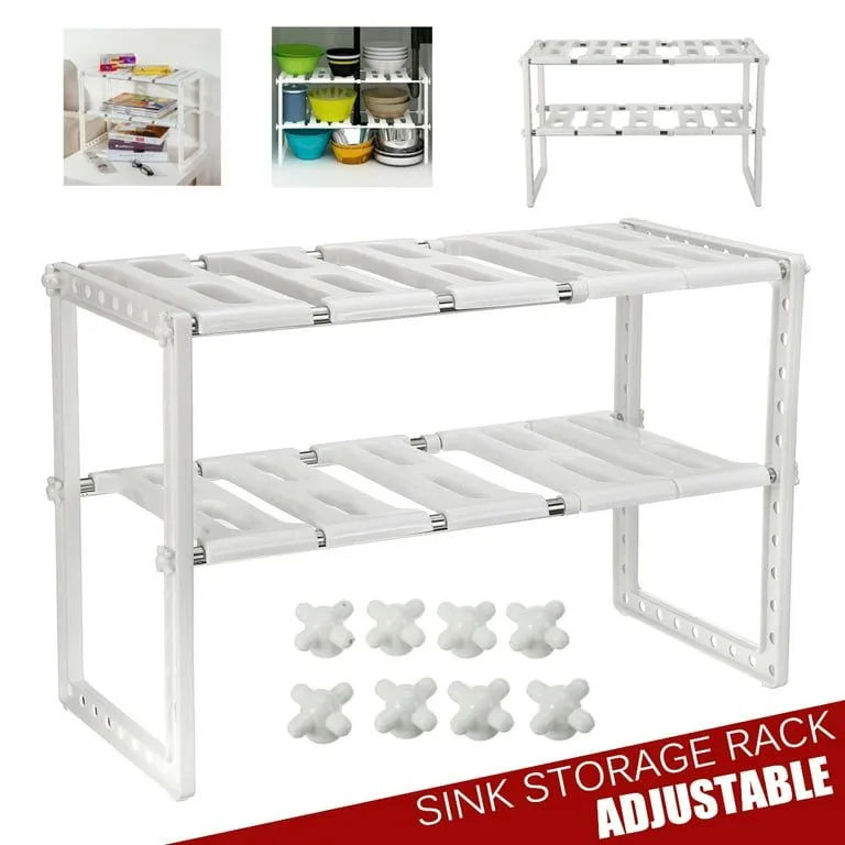Adjustable Under Sink Organizer box packing Under Sink Shelf Extendable Storage Stainless Steel and pp Plastic Rack Adjustable Kitchen Organizer