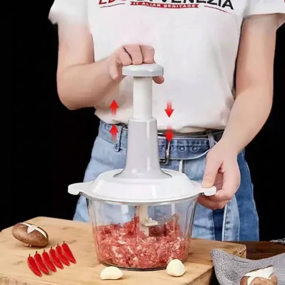 Manual Food Chopper & Mixer | Dual Blade System (Metal + Plastic) | 1.5L / 2L Capacity | No Electricity Required